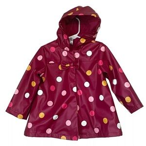 Little Me 24 Months Burgundy Rain Jacket with Multi-Colored Polka Dots